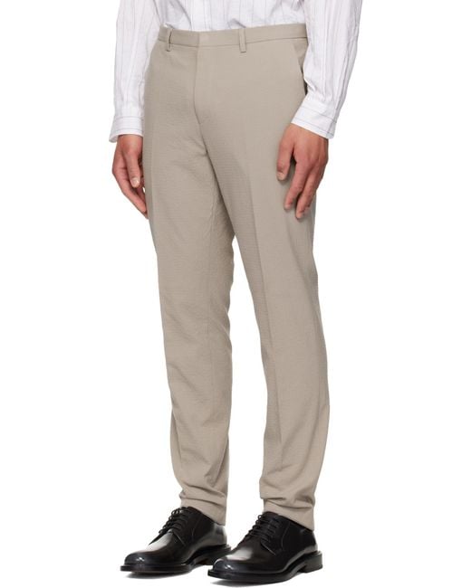 Boss Gray Taupe Three-Piece Extra-Slim-Fit Stretch-Cotton Seersucker Suit for men