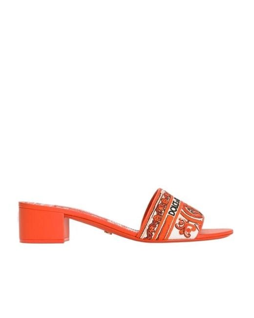 Dolce & Gabbana Maiolica Embroidered Almond-Toe Sandals