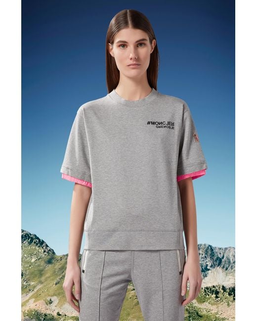 Moncler Gray Double-Sleeve Logo-Print T-Shirt