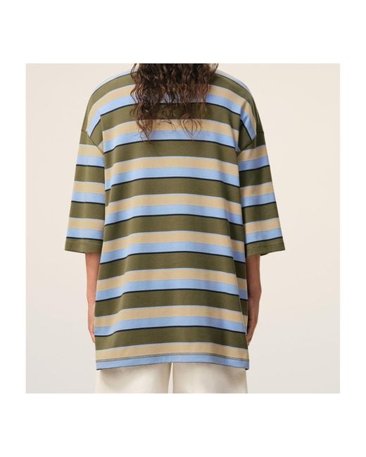 AMI Blue Ami Striped Ami Patch Polo Shirt for men