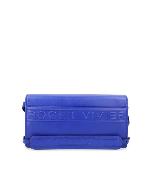 Roger Vivier Blue Embossed-Logo Leather Shoulder Bag