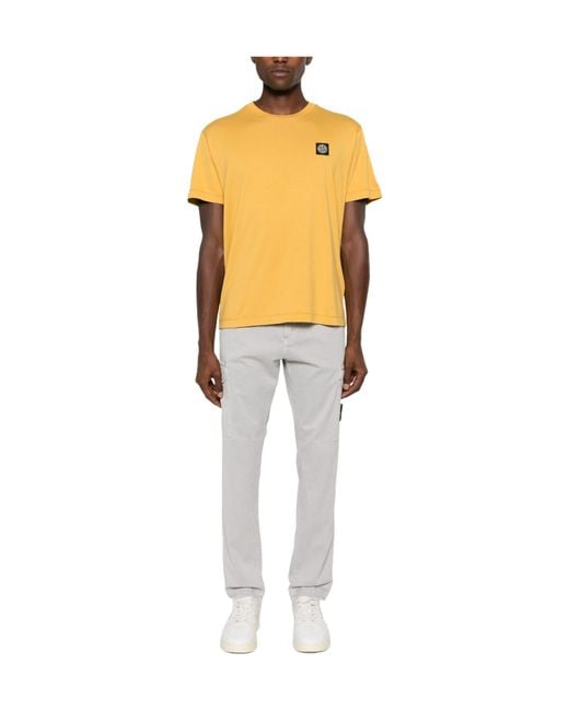Stone Island Yellow Compass Patch Crewneck T-Shirt for men