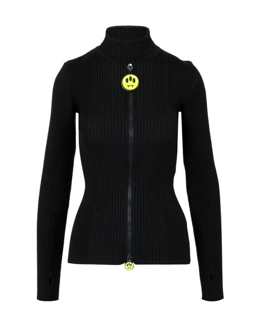 Barrow Black Ribbed-Knit Zip-Up Cardigan