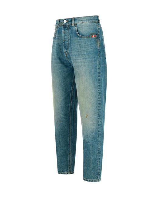 AMISH Blue Button-Fly Five-Pocket Jeans for men