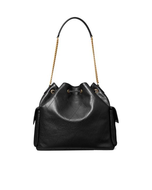 Tory Burch Black Charlie Quilted Drawstring Shoulder Bag