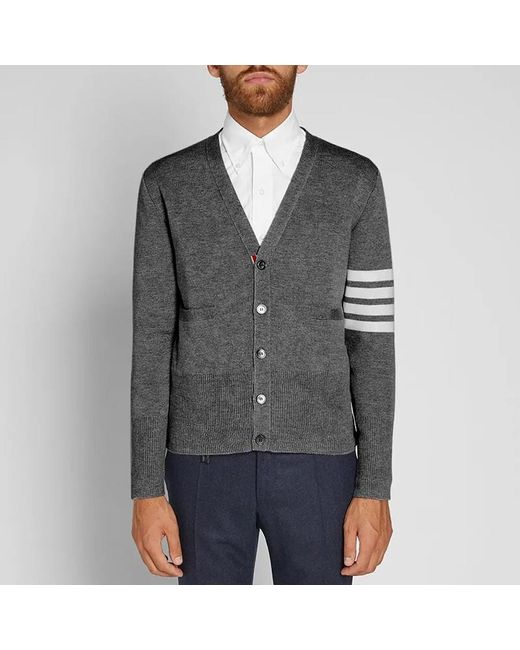 Thom Browne Gray Four-Stripe Wool Knitted Cardigan for men