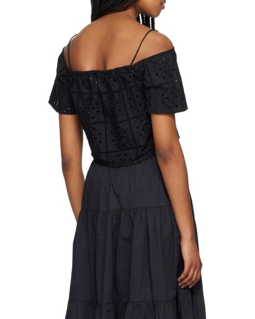 Ganni Black Broderie Anglaise Top