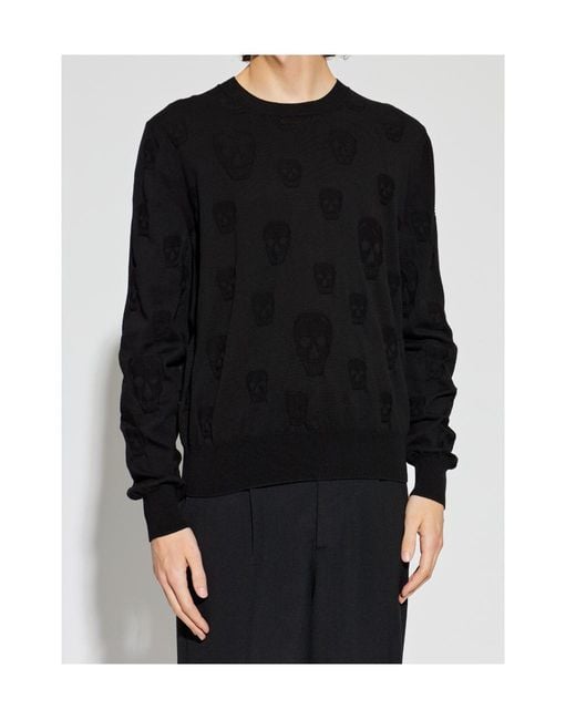 McQueen Black Skull Motif Crewneck Jumper for men