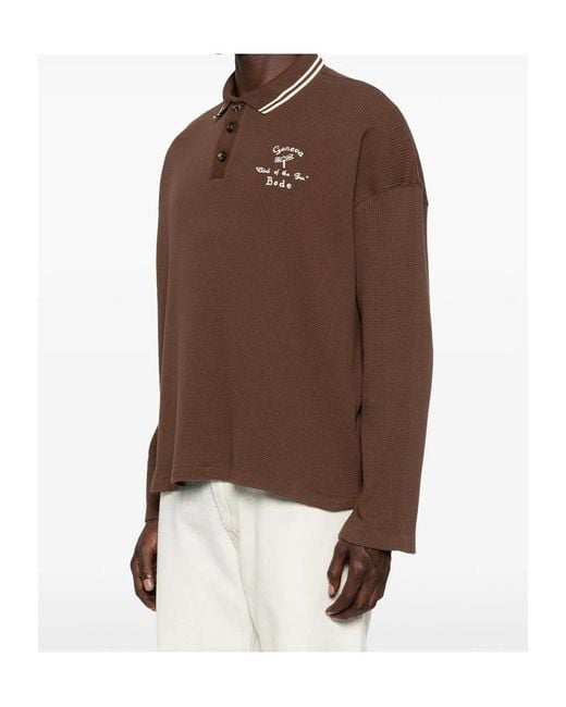 Bode Brown Long-Sleeve Polo Shirt for men