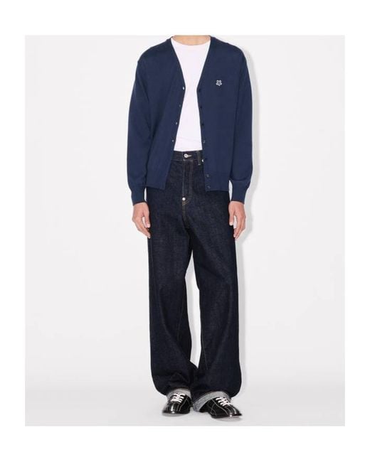 KENZO Blue V-Neck Buttoned Cardigan for men
