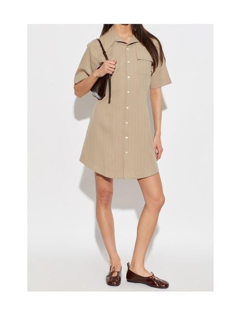 AMI Natural Ami Pinstriped Shirt Dress