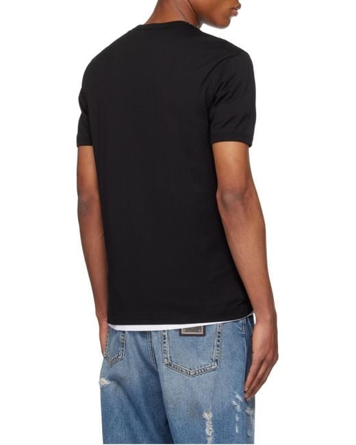 Dolce & Gabbana Black Cotton Embroidery Crest T-Shirt for men