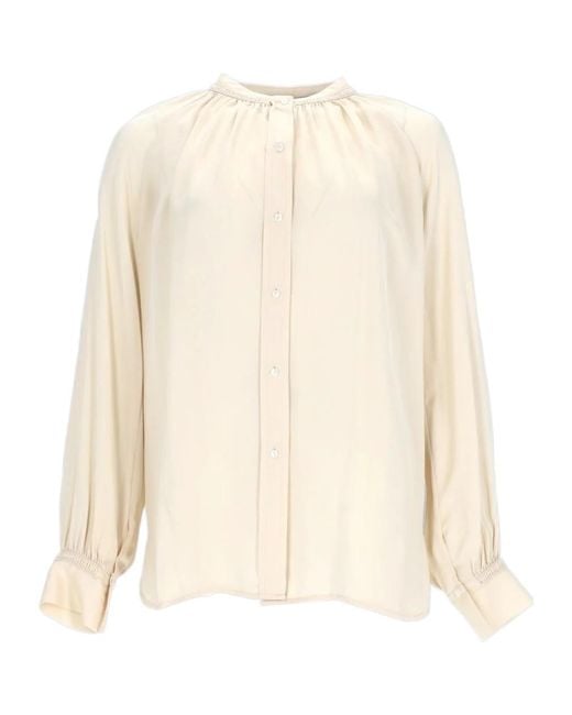 Vince Natural Silk Blouse With Gentle Gathers And Elasticized Cuffs
