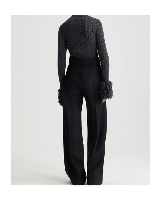 Patou Black Turtleneck Fringed-Trim Knit Sweater