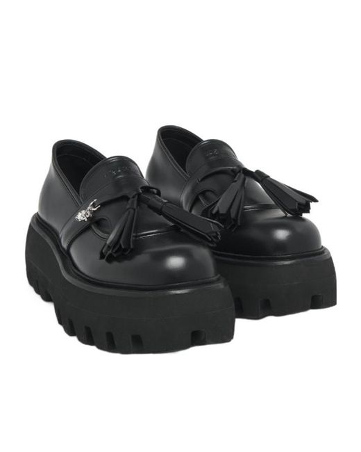 McQueen Black Sofa Skull Tassel Chunky-Sole Loafers for men