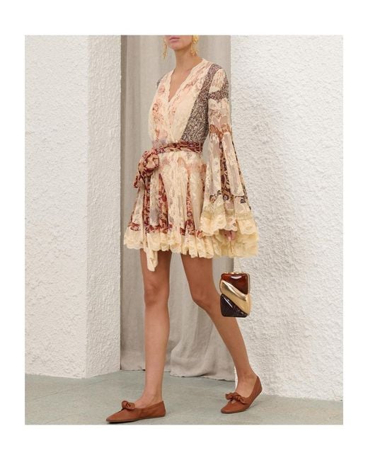 Zimmermann Natural Valiant Panelled Wrap Mini Dress