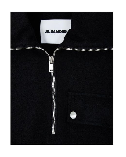 Jil Sander Black Front Zipped Felted Sweatshirt for men