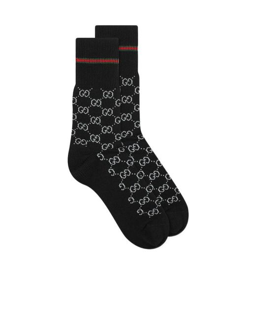 Gucci Black Gg Monogram-Pattern Cotton Socks for men