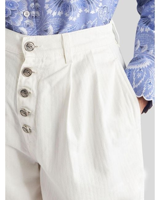 Etro White Chevron High-Waist Bermuda Shorts
