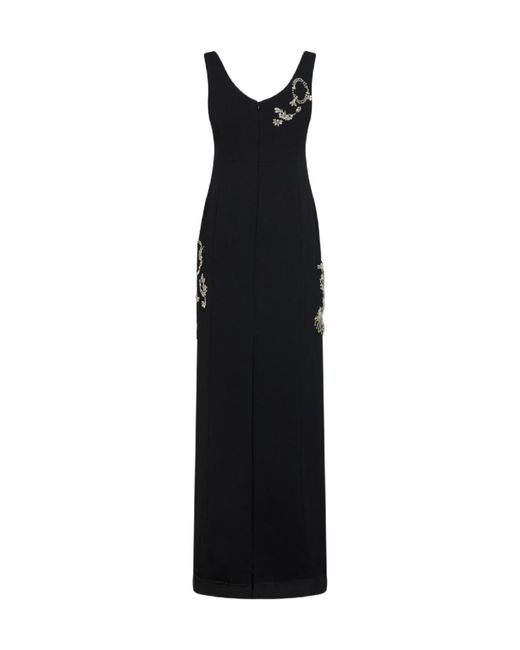 Dries Van Noten Black Crepe Long Embroidered Dress