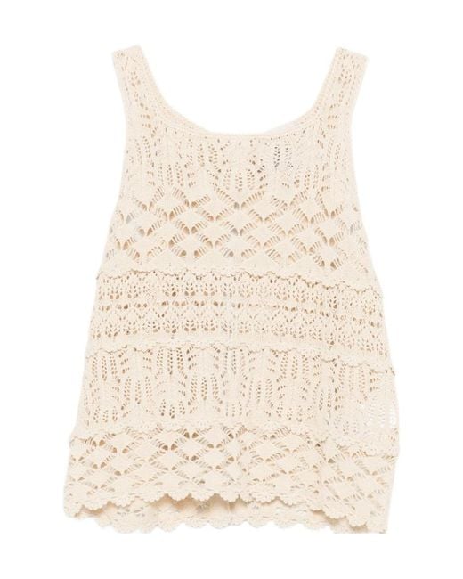 Semicouture Natural Openwork Sleeveless Top