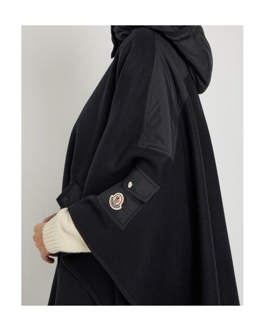 Moncler Blue Hooded Shell And Wool-Blend Cape Coat