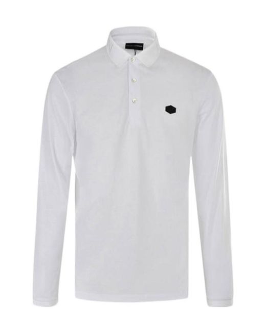 Emporio Armani White Logo Long-Sleeved Polo Shirt for men