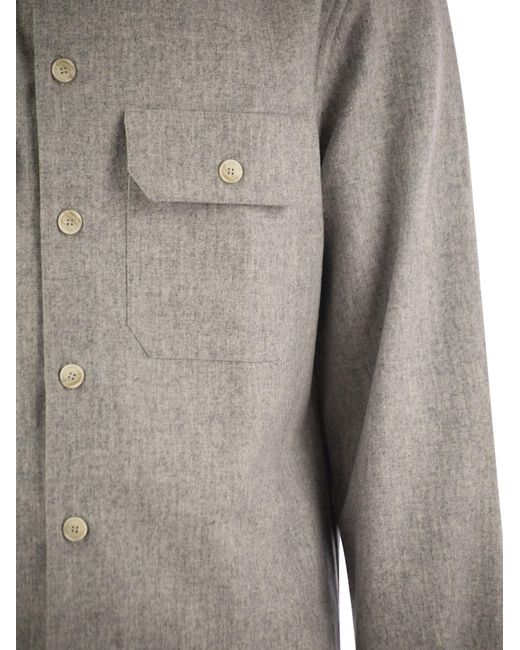 Brunello Cucinelli Gray Flap Pocket Long-Sleeved Shirt for men