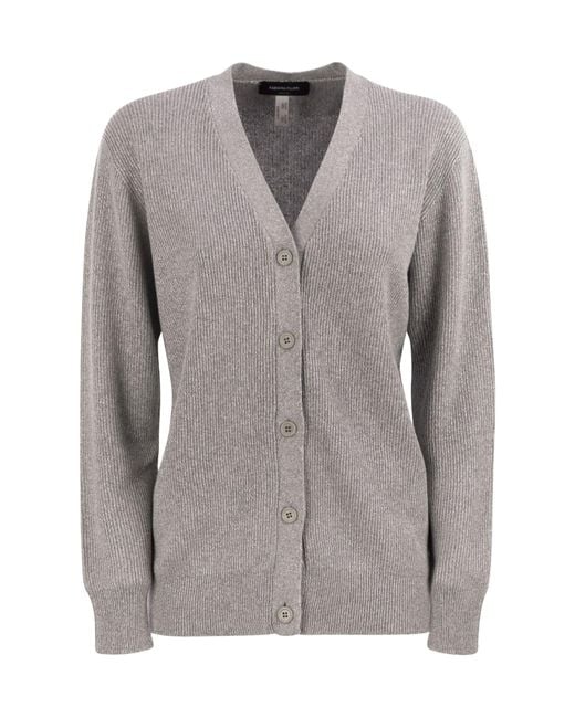 Fabiana Filippi Gray V-Neck Ribbed Cardigan