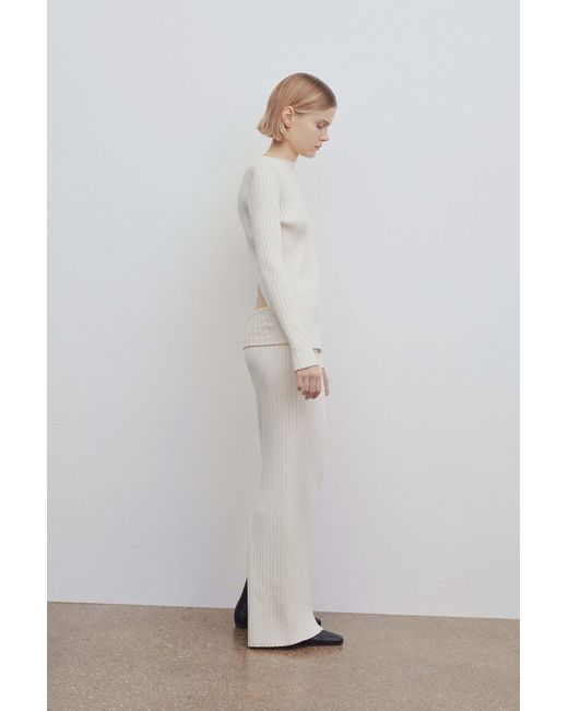 The Row White Ribbed Long Skirt