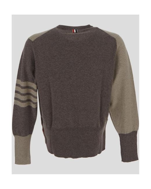 Thom Browne Gray Striped Knitted Crewneck Jumper for men
