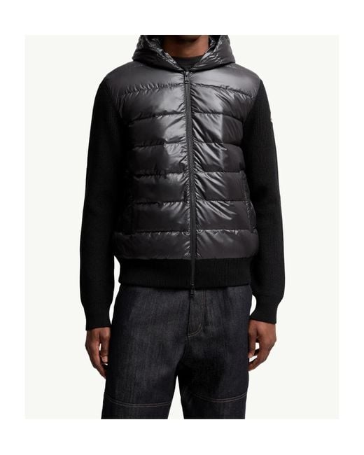 Moncler Black Zip-Up Padded Knitted Sweatshirt for men