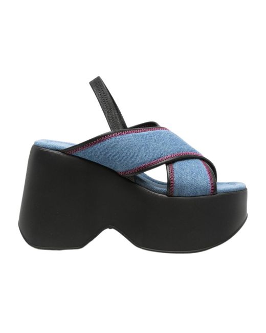 Vic Matié Blue Platform Cross-Strap Heeled Sandals