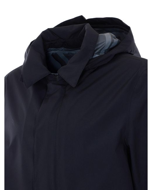 Herno Blue Zip-Up Hooded Coat for men
