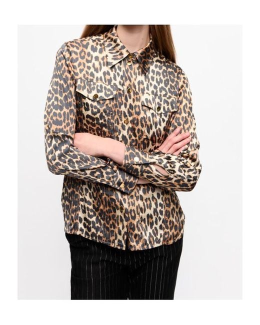 Ganni Multicolor Leopard Printed Long-Sleeved Shirt