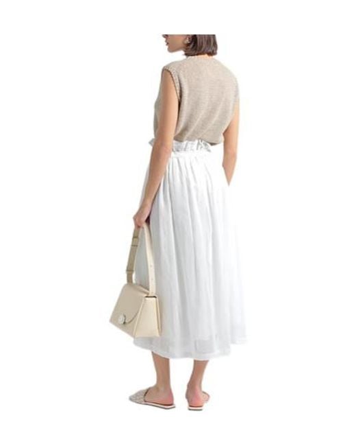 Brunello Cucinelli White Solid-Color Swing Skirt