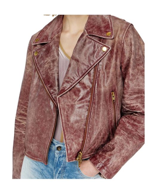 DIESEL Red Lunatic Crackled Biker Leather Jacket