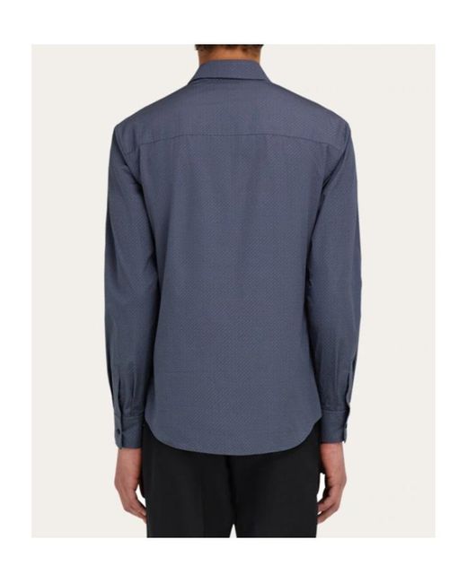 Ferragamo Blue Micro-Patterned Shirt for men