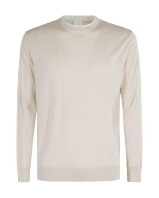 Eleventy White Long Sleeved Ribbed-Knit Crewneck Jumper for men