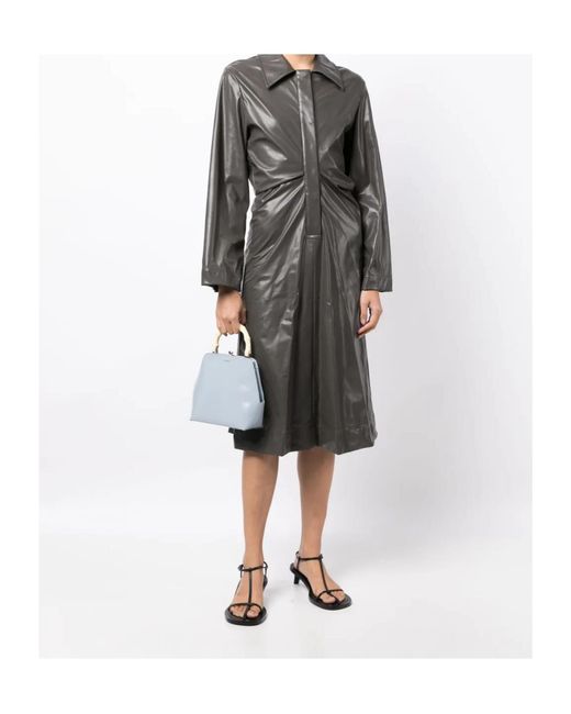 Low Classic Gray Ruched Faux-Leather Shirt Dress