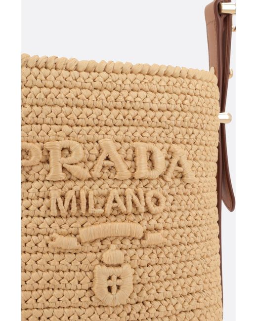 Prada White Logo-Embroidered Bucket Bag