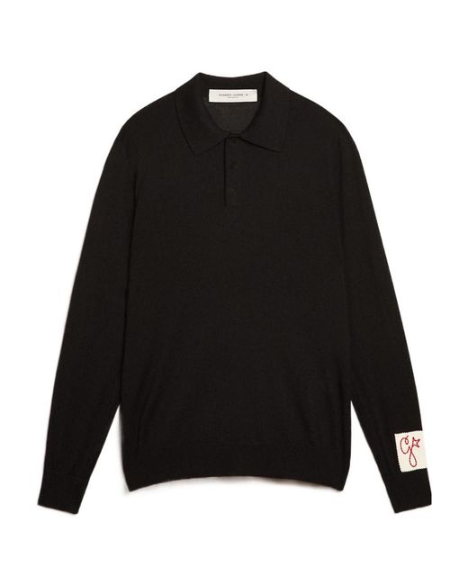 Golden Goose Deluxe Brand Black Logo Patch Polo Shirt for men