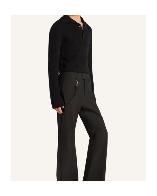 Courreges Black Ribbed-Knit Polo Sweater for men