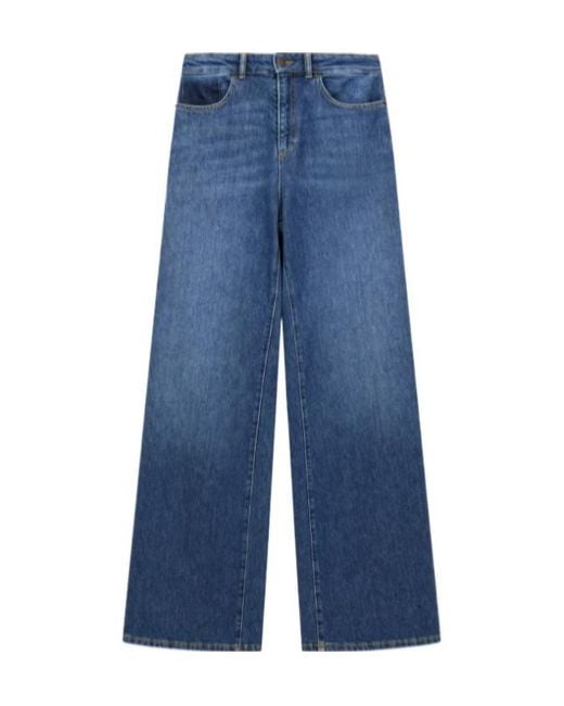 Emporio Armani Blue 5-Pocket Pants High-Waisted Wide-Leg Denim With A Used Look