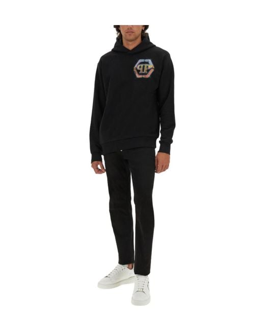Philipp Plein Black Hexagon Hoodie for men