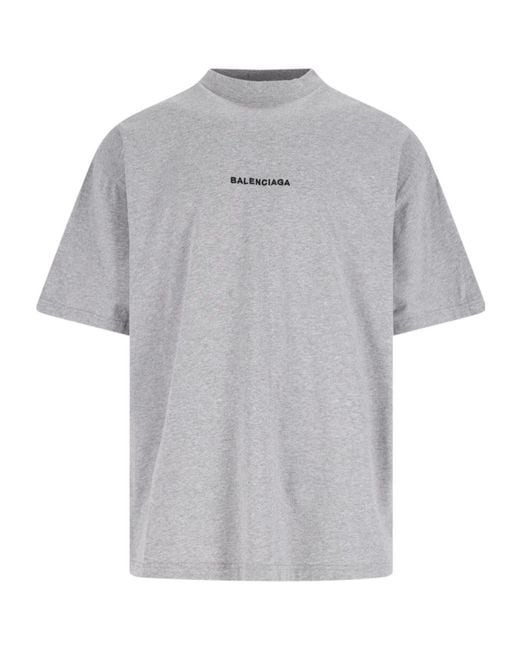 Balenciaga Gray Logo Embroidered Crewneck T-Shirt for men