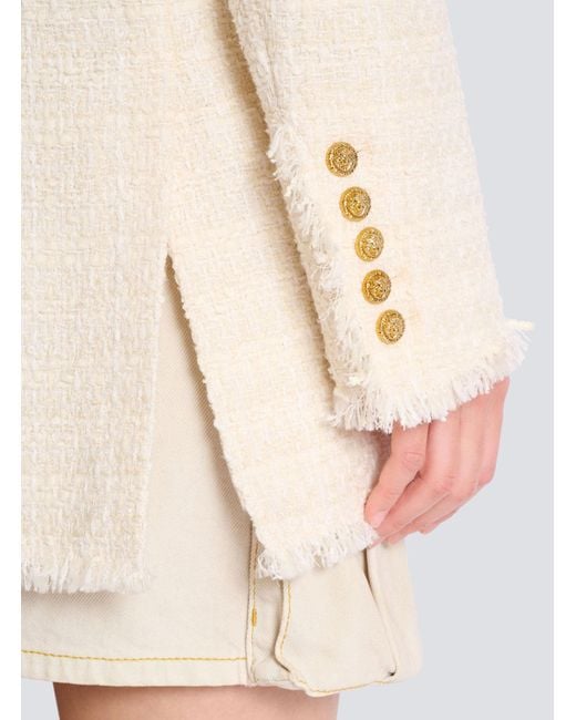 Balmain White Double-Breasted Fringed Trim Jacket