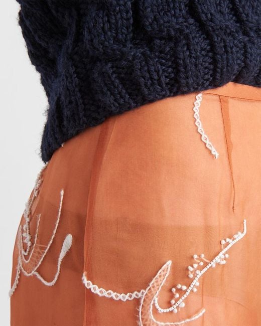 Prada Orange Pattern-Embroidered Skirt