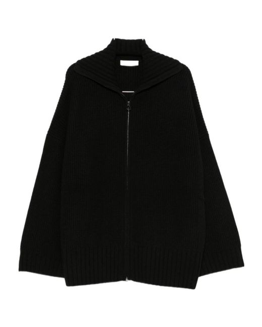 Frankie Shop Black Ribbed-Knit Zip-Up Cardigan
