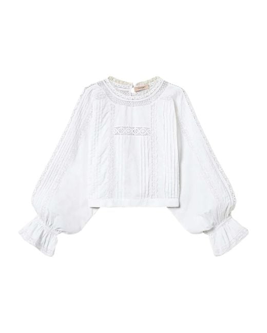 Twinset White Mock Neck Sweater With Embroidery